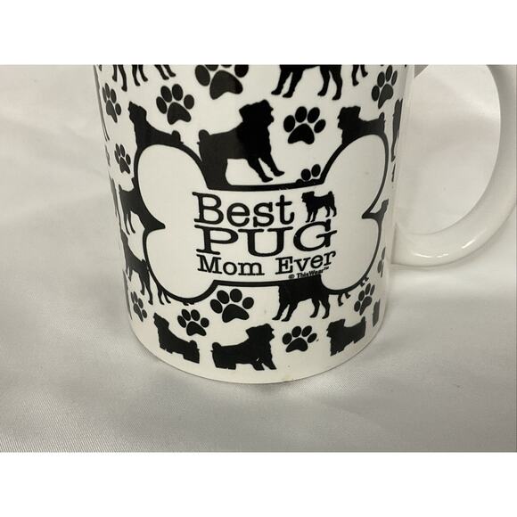 THATWEAR BEST PUG MOM EVER WHITE CERAMIC WITH BLACK PAWS PUGS COFFEE TEA MUG - Picture 7 of 7